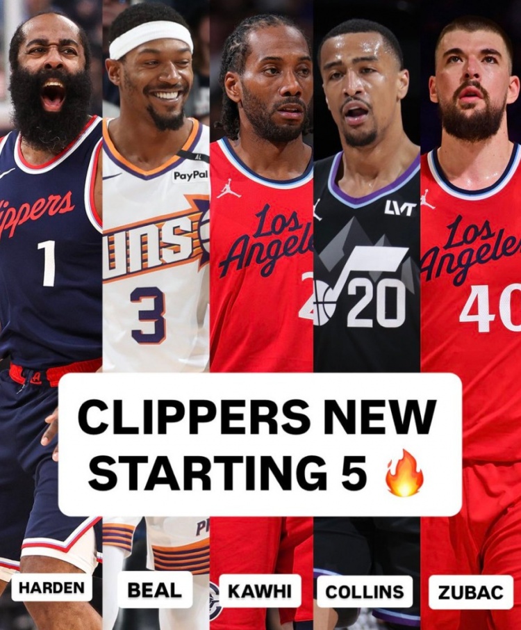 什么水平？快船潜在首发：哈登、比尔、小卡、科林斯、祖巴茨