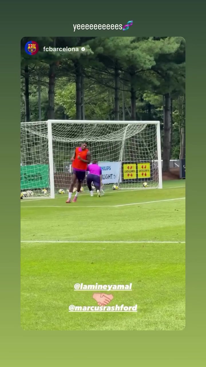 新搭档！亚马尔社媒晒队内训练助攻拉什福德视频